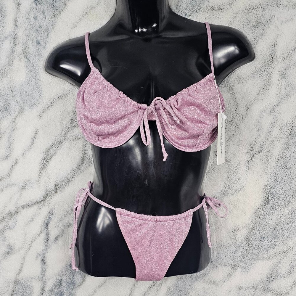 Sunday Brunch Purple Shimmery Size Large Underwire Cheeky Bikini Set Ruched Top